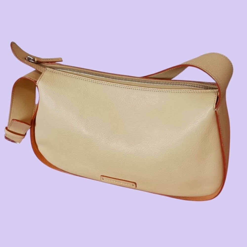 Toscanella Leather Shoulder Bag  Adjustable Strap & Zip Closure Butter yellow
